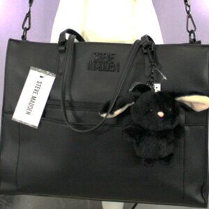 Steve Madden BBliss Tote Black Pebbled Faux Leather Shoulder Bag Purse NWT